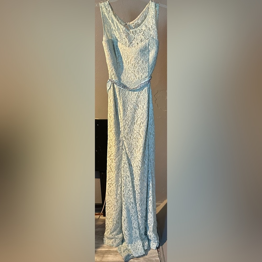 Floor length light blue dress